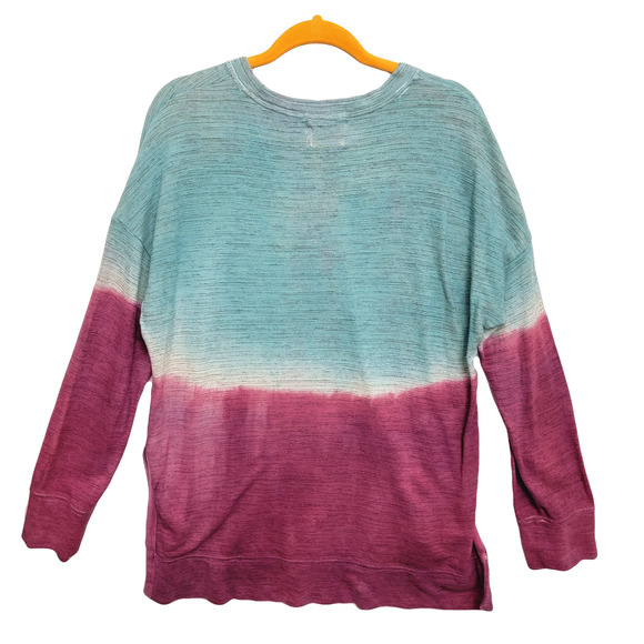 Long sleeve crew neck sweatshirt dark purple turquoise large stretchy - Picture 2 of 2